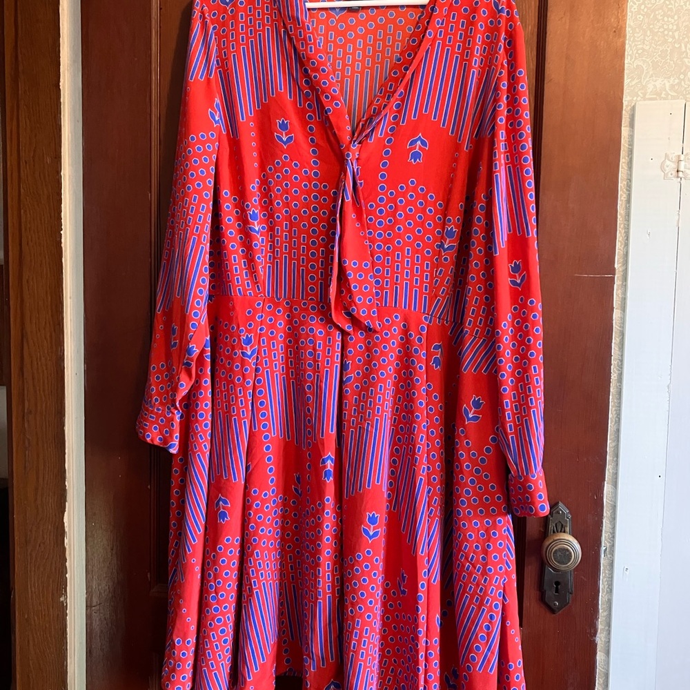 ModCloth Red Dress with Blue Geometric Print